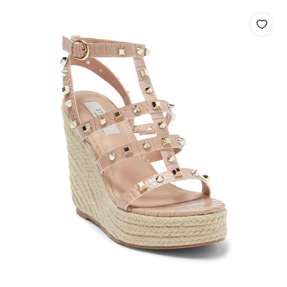 NIB Steven by Steve Madden Scoutt Cage Studded Wedge Nude Sandal Size 9.